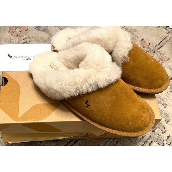 UGG Koolaburra Sheepskin Slide Slippers Women's 9 MILO Chestnut Brown Suede Soft - Picture 5 of 13